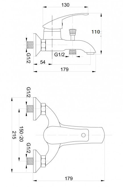 BATERIA WANNOWA ŚCIENNA Z ZESTAWEM NATRYSKOWYM CHROM - ZXC 1300-3