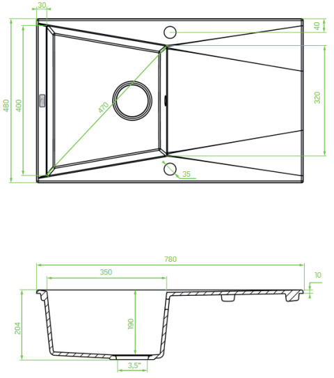 LAVEO GRENADA SBG 711T - ZLEWOZMYWAK GRANITOWY 1-KOMOROWY Z OCIEKACZEM 78X48 CM CZARNY LAVEO GRENADA SBG 711T - ZLEWOZMYWAK GRANITOWY 1-KOMOROWY Z OCIEKACZEM 78X48 CM CZARNY