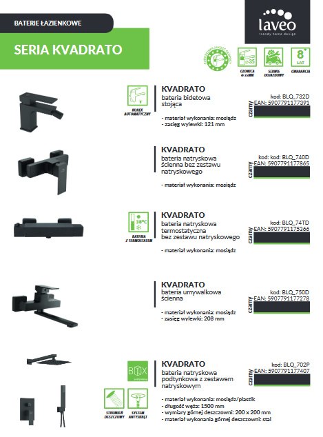 LAVEO KVADRATO BLQ 740D - BATERIA PRYSZNICOWA KWADRATOWA CZARNA LAVEO KVADRATO BLQ 740D - BATERIA PRYSZNICOWA KWADRATOWA CZARNA