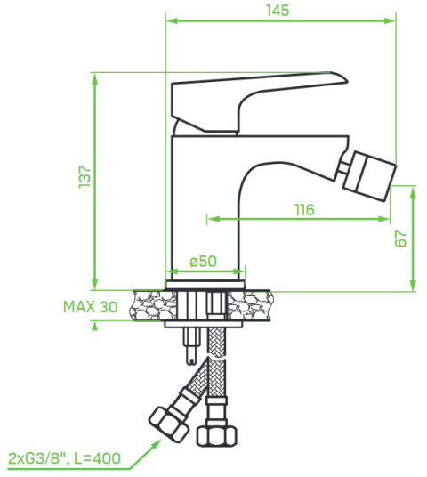 LAVEO ALEA BLE 032D - BATERIA UMYWALKOWA BIDETOWA Z KORKIEM AUTOMATYCZNYM, CHROM