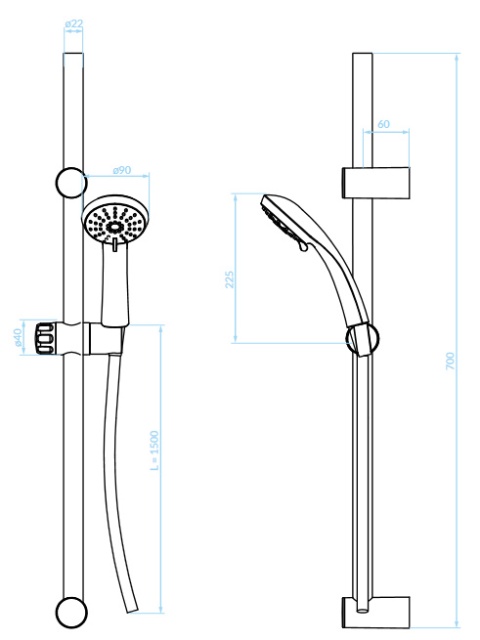 KUCHINOX CENTO NKC 61A1 - ZESTAW NATRYSKOWY NA DRĄŻKU BIAŁY