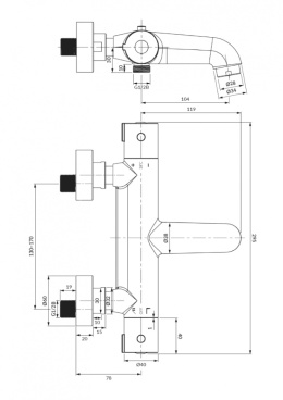 OMNIRES Y Y1236/NCR - BATERIA WANNOWA TERMOSTATYCZNA ŚCIENNA CHROM