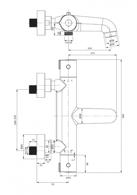 OMNIRES Y Y1236/NCR - BATERIA WANNOWA TERMOSTATYCZNA ŚCIENNA CHROM OMNIRES Y Y1236/NCR - BATERIA WANNOWA TERMOSTATYCZNA ŚCIENNA CHROM