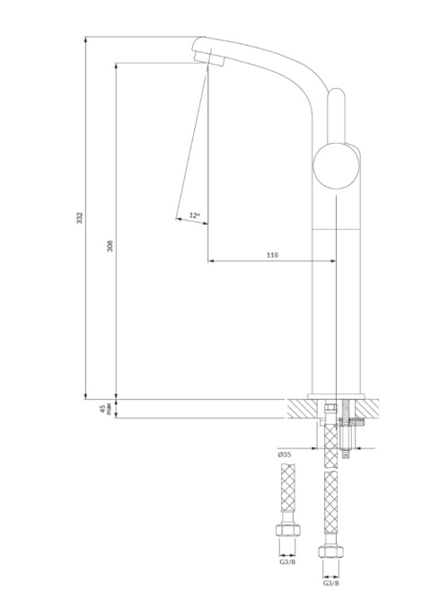 OMNIRES DARLING DA5013BL - BATERIA UMYWALKOWA NABLATOWA WYSOKA 33 CM STOJĄCA CZARNA OMNIRES DARLING DA5013BL - BATERIA UMYWALKOWA NABLATOWA WYSOKA 33 CM STOJĄCA CZARNA