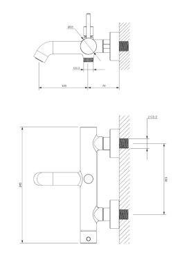 OMNIRES Y Y1231GR - BATERIA WANNOWA ŚCIENNA Z ZESTAWEM GRAFITOWA