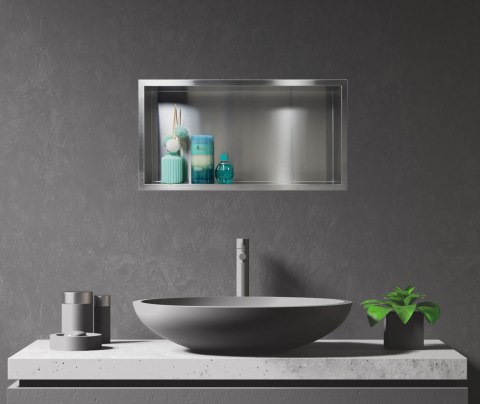 BALNEO WALL-BOX ONE INOX 60X30X7 - PÓŁKA WNĘKOWA WBUDOWYWANA W ŚCIANĘ 60X30X7 CM, INOX BALNEO WALL-BOX ONE INOX 60X30X7 - PÓŁKA WNĘKOWA WBUDOWYWANA W ŚCIANĘ 60X30X7 CM, INOX