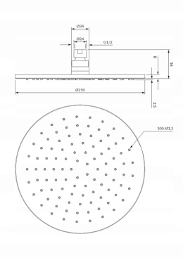 OMNIRES SLIMLINE WG125CCPB - DESZCZOWNICA OKRĄGŁA MIEDŹ SZCZOTKOWANA 25CM MOSIĄDZ