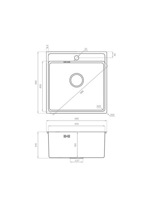 LAVEO BESOS SLB 510T - ZLEWOZMYWAK STALOWY WPUSZCZANY Z OTWOREM 1-KOMOROWY 49X48 CM GRAFIT