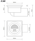 AKCES AXUS 11315 - WPUST POSADZKOWY KWADRATOWY 10X10 CM, ODPŁYW POZIOMY FI 50 OBROTOWY, Z BLOKADĄ ODOROWĄ