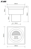 AKCES AXUS 11318 - WPUST POSADZKOWY KWADRATOWY 10X10 CM, ODPŁYW PIONOWY FI 50, Z BLOKADĄ ODOROWĄ