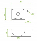 LAVEO KVADRATO VUK 6135 - UMYWALKA NABLATOWA CERAMICZNA PROSTOKĄTNA 35x21 Z OTWOREM NA BATERIĘ BIAŁA