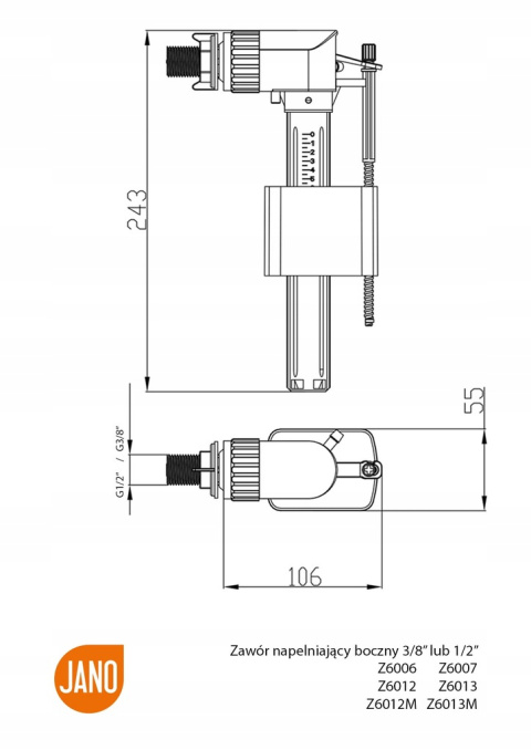 JANO Z6012M - ZAWÓR NAPEŁNIAJĄCY BOCZNY 1/2" MOSIĄDZ CICHY JANO JANO Z6012M - ZAWÓR NAPEŁNIAJĄCY BOCZNY 1/2" MOSIĄDZ CICHY JANO