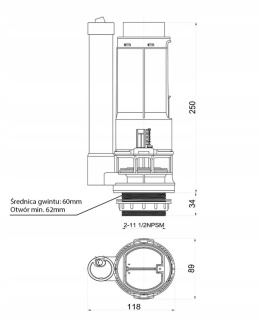 JANO Z6042 - ZAWÓR SPUSTOWY 3/6L PRZYCISK Z USZCZELKĄ I ŚRUBAMI ZESTAW DO WC