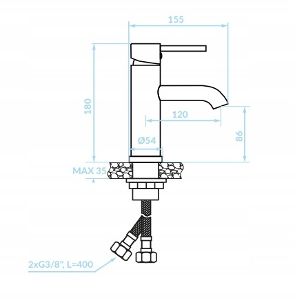 KUCHINOX NOIA BNK 220D - BATERIA UMYWALKOWA STAL NIERDZEWNA STOJĄCA STAL SZCZOTKOWANA NISKA
