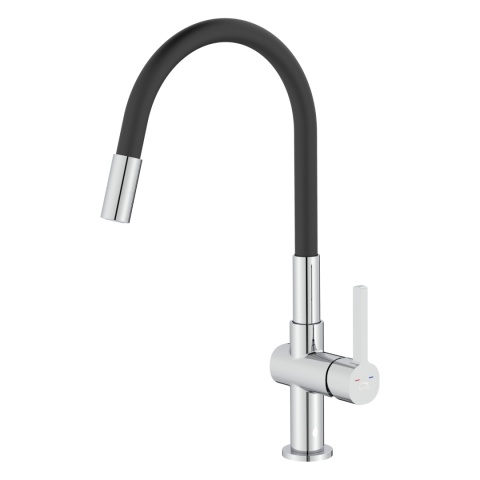 LAVEO ALITA BVA 762D - BATERIA ZLEWOZMYWAKOWA Z ELASTYCZNĄ WYLEWKĄ CHROM CZARNA 2-FUNKCYJNA