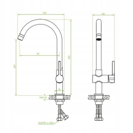 LAVEO ALITA BVA 368D - BATERIA ZLEWOZMYWAKOWA Z WYSOKĄ WYLEWKĄ U STAL SZCZOTKOWANA