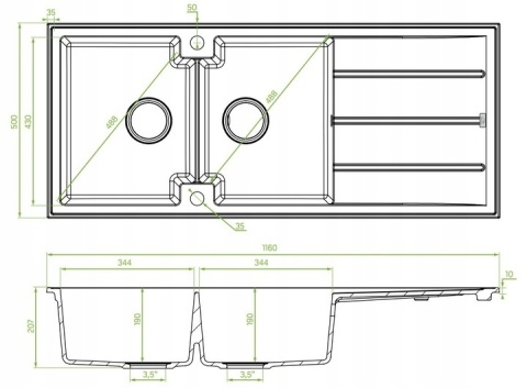 LAVEO CANARIA SPC 421T - ZLEWOZMYWAK GRANITOWY 2-KOMOROWY Z OCIEKACZEM 116X50 CM BEŻOWY