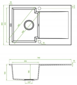 LAVEO CHICHI SBH 711Y - ZLEWOZMYWAK GRANITOWY 1-KOMOROWY Z OCIEKACZEM 48X74 CM CZARNY