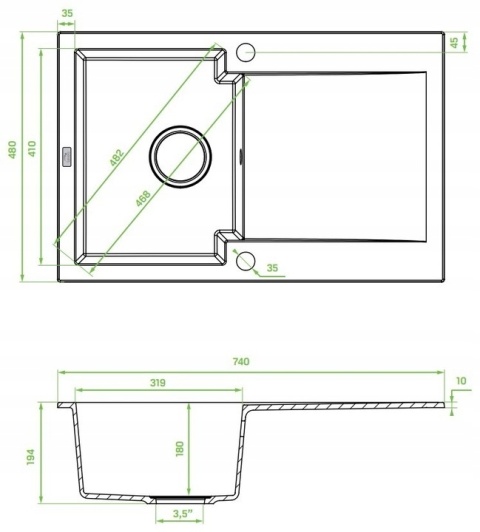 LAVEO CHICHI SBH 711Y - ZLEWOZMYWAK GRANITOWY 1-KOMOROWY Z OCIEKACZEM 48X74 CM CZARNY