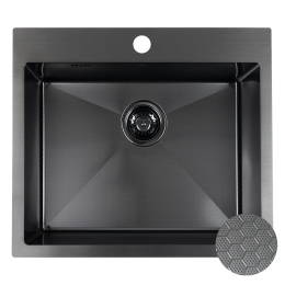 LAVEO MALAWI SLM 710H - ZLEWOZMYWAK STALOWY WPUSZCZANY Z OTWOREM 1-KOMOROWY 58X50 CM CZARNY, STRUKTURA PLASTER MIODU
