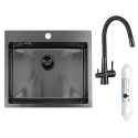 LAVEO MALAWI SLMA510F - ZLEWOZMYWAK STALOWY WPUSZCZANY Z BATERIĄ FILTRUJĄCĄ WODĘ 1-KOMOROWY 58X50 CM GRAFIT Z SYFONEM LAVEO MALAWI SLMA510F - ZLEWOZMYWAK STALOWY WPUSZCZANY Z BATERIĄ FILTRUJĄCĄ WODĘ 1-KOMOROWY 58X50 CM GRAFIT Z SYFONEM