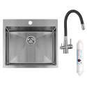 LAVEO MALAWI SLMA010F - ZLEWOZMYWAK STALOWY WPUSZCZANY Z BATERIĄ FILTRUJĄCĄ WODĘ 1-KOMOROWY 58X50 CM INOX Z SYFONEM LAVEO MALAWI SLMA010F - ZLEWOZMYWAK STALOWY WPUSZCZANY Z BATERIĄ FILTRUJĄCĄ WODĘ 1-KOMOROWY 58X50 CM INOX Z SYFONEM