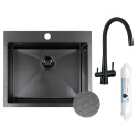 LAVEO MALAWI SLMA710F - ZLEWOZMYWAK STALOWY WPUSZCZANY Z BATERIĄ FILTRUJĄCĄ WODĘ 1-KOMOROWY 58X50 CM CZARNY Z SYFONEM LAVEO MALAWI SLMA710F - ZLEWOZMYWAK STALOWY WPUSZCZANY Z BATERIĄ FILTRUJĄCĄ WODĘ 1-KOMOROWY 58X50 CM CZARNY Z SYFONEM