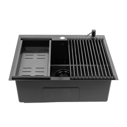 LAVEO MALAWI SLMA510D - ZLEWOZMYWAK STALOWY WPUSZCZANY Z AKCESORIAMI DOZOWNIK ROLLMATA 1-KOMOROWY 58X50 CM GRAFIT Z SYFONEM