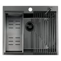 LAVEO MALAWI SLMA510D - ZLEWOZMYWAK STALOWY WPUSZCZANY Z AKCESORIAMI DOZOWNIK ROLLMATA 1-KOMOROWY 58X50 CM GRAFIT Z SYFONEM