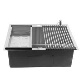 LAVEO MALAWI SLMA010D - ZLEWOZMYWAK STALOWY WPUSZCZANY Z AKCESORIAMI DOZOWNIK ROLLMATA 1-KOMOROWY 58X50 INOX Z SYFONEM