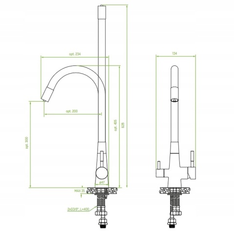LAVEO RIVECO BRI G68D - BATERIA ZLEWOZMYWAKOWA Z PODŁĄCZENIEM FILTRA WODY Z ELASTYCZNĄ WYLEWKĄ ZŁOTY SZCZOTKOWANY