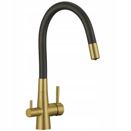 LAVEO RIVECO BRI G68D - BATERIA ZLEWOZMYWAKOWA Z PODŁĄCZENIEM FILTRA WODY Z ELASTYCZNĄ WYLEWKĄ ZŁOTY SZCZOTKOWANY