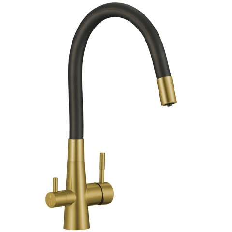 LAVEO RIVECO BRI G68D - BATERIA ZLEWOZMYWAKOWA Z PODŁĄCZENIEM FILTRA WODY Z ELASTYCZNĄ WYLEWKĄ ZŁOTY SZCZOTKOWANY