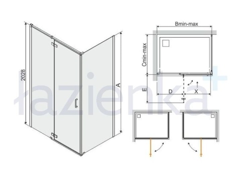 SANPLAST KNDJ2/FREEII - KABINA NATRYSKOWA 80x90 PROSTOKĄTNA DRZWI UCHYLNE SKRZYDŁOWE SZKŁO 6MM