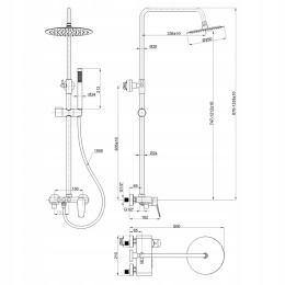 INVENA ALONIA AU-70-D09 - KOLUMNA PRYSZNIC0OWA Z BATERIĄ WANNOWĄ ZŁOTO SZCZOTKOWANE