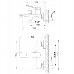 INVENA ALONIA BW-70-009 - BATERIA WANNOWA ZŁOTO SZCZOTKOWANE Z ZESTAWEM PRYSZNICOWYM