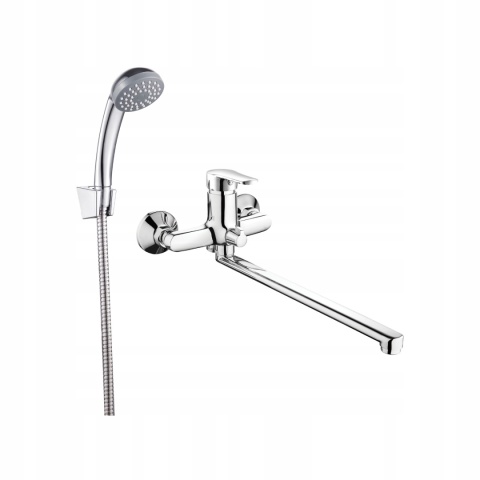 INVENA VERSO BW-82-Z01 - BATERIA WANNOWA Z DŁUGĄ WYLEWKĄ Z ZESTAWEM PRYSZNICOWYM CHROM