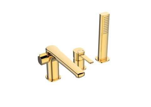 INVENA GLAMOUR BW-02-S09 - BATERIA WANNOWA STOJĄCA 3-OTWOROWA ZŁOTA Z ZESTAWEM PRYSZNICOWYM