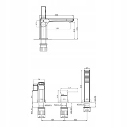 INVENA GLAMOUR BW-02-S09 - BATERIA WANNOWA STOJĄCA 3-OTWOROWA ZŁOTA Z ZESTAWEM PRYSZNICOWYM