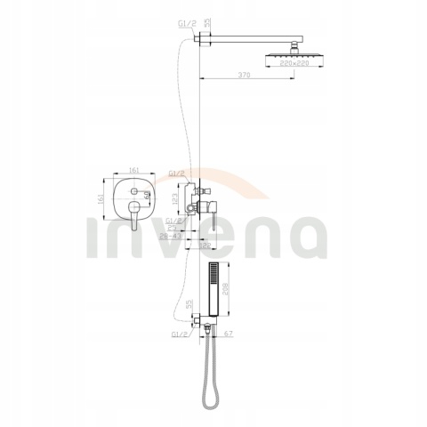 INVENA GLAMOUR BS-02-0K9 - ZESTAW PRYSZNICOWY PODTYNKOWY ZŁOTY Z BATERIĄ KOMPLET