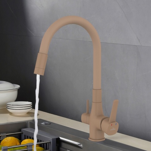 INVENA GLMAOUR BZ-02-F03 - BATERIA KUCHENNA Z PODŁĄCZENIEM FILTRA WODY BEŻOWA ELASTYCZNA WYLEWKA