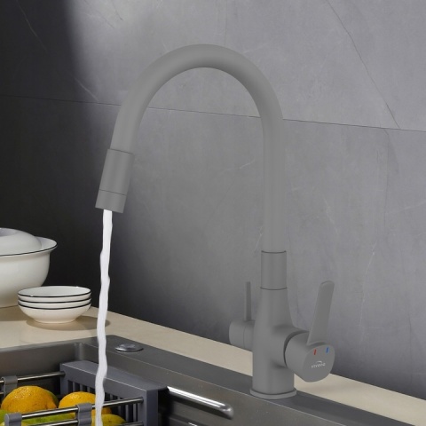 INVENA GLMAOUR BZ-02-F05 - BATERIA KUCHENNA Z PODŁĄCZENIEM FILTRA WODY SZARA ELASTYCZNA WYLEWKA