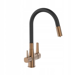 INVENA GLMAOUR BZ-02-F15 - BATERIA KUCHENNA Z PODŁĄCZENIEM FILTRA WODY MIEDŹ CZARNA ELASTYCZNA WYLEWKA