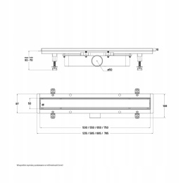 JANO O5122 - ODPŁYW LINIOWY 50CM Z RUSZTEM DWUSTRONNYM DO WKLEJENIA PŁYTKI
