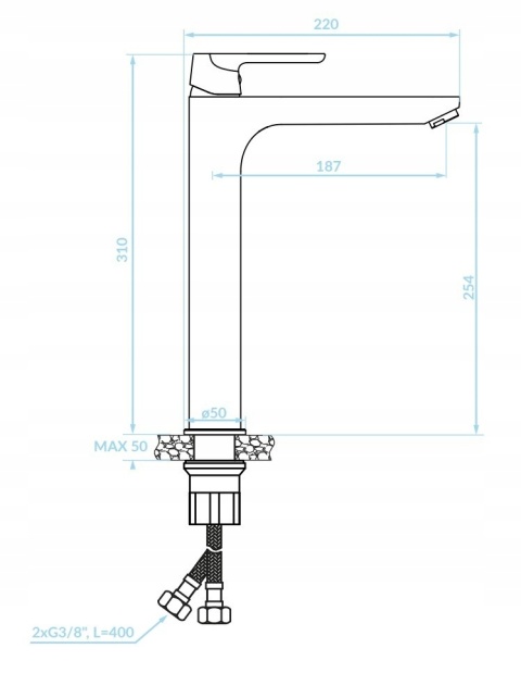 KUCHINOX DIMA BQD 02ND - BATERIA UMYWALKOWA NABLATOWA WYSOKA CHROM Z KORKIEM