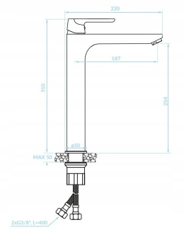 KUCHINOX DIMA BQD 72ND - BATERIA UMYWALKOWA NABLATOWA WYSOKA CZARNA Z KORKIEM
