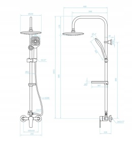 KUCHINOX FIONA PKF 00KB - KOLUMNA PRYSZNICOWA Z BATERIĄ I MYDELNICZKĄ CHROM ZESTAW