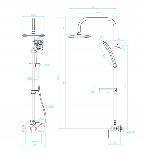 KUCHINOX FIONA PKF 70KB - KOLUMNA PRYSZNICOWA Z BATERIĄ I MYDELNICZKĄ CZARNA ZESTAW