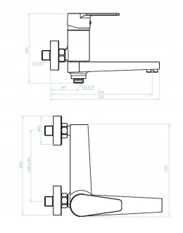 KUCHINOX LUGA BQL 01FD - BATERIA WANNOWA ŚCIENNA ZE SKŁADANĄ WYLEWKĄ CHROM