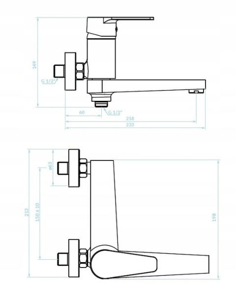 KUCHINOX LUGA BQL 01FD - BATERIA WANNOWA ŚCIENNA ZE SKŁADANĄ WYLEWKĄ CHROM